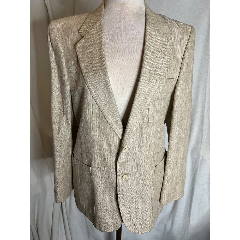 Vintage Di Mitri Men's Silk Blazer Jacket Beige 100% Pure Silk Two-Button Size M